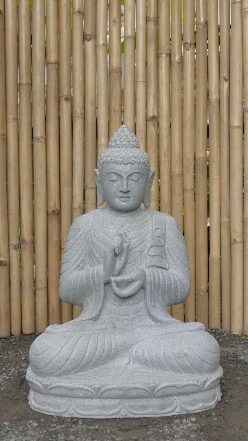  Product image 2 of the product “Seated Buddha made of Riverstone in Dharmachakra gesture of wheel of the teaching of the Dharma, H. 79cm. ”